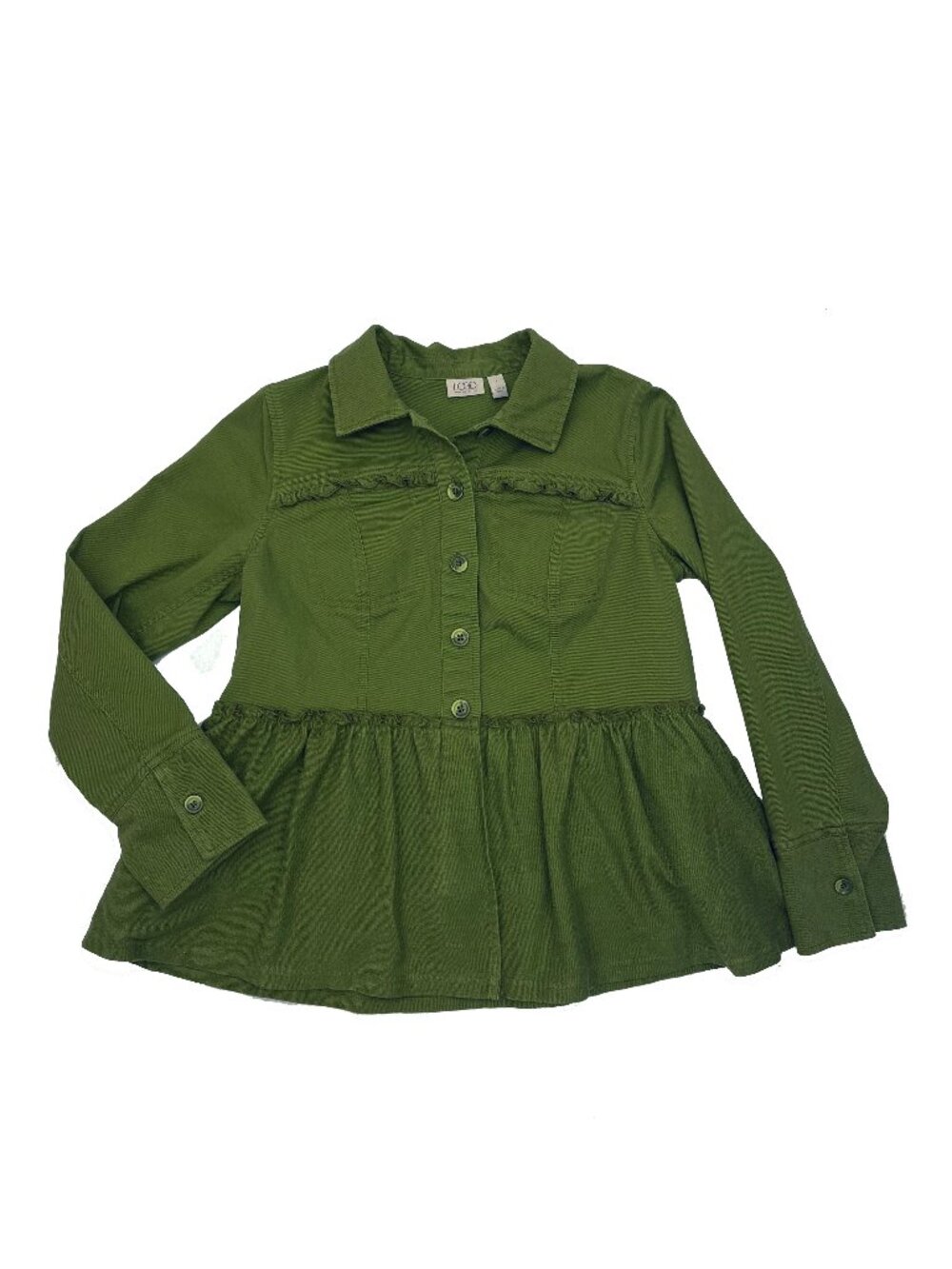 LOGO by Lori Goldstein Babydoll Peplum Green Long Sleeve Jacket Top Womens S